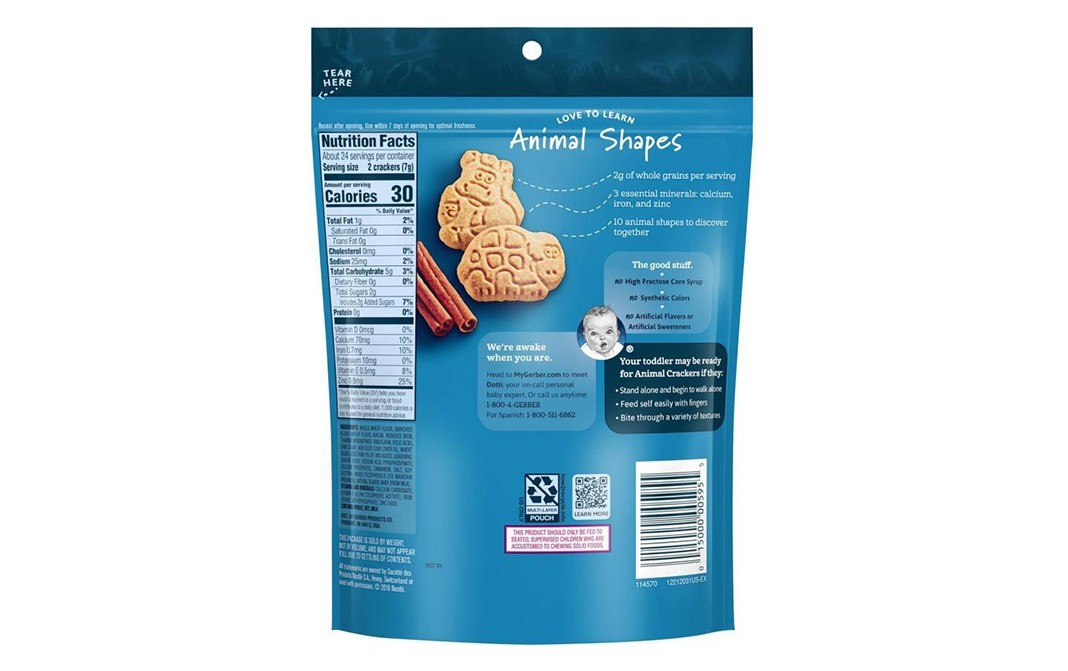 Gerber Animal Crackers Cinnamon Graham (Toddler 12+ months)   Pack  170 grams